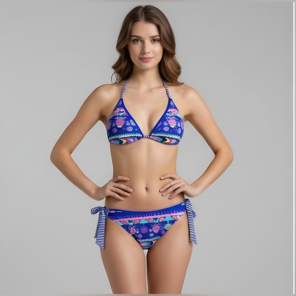 Boho Print Knot Side Bikini Swimsuit - Picture 1 of 8